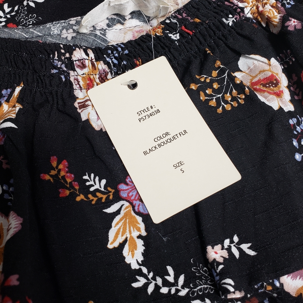 Pink Rose Asymmetrical Black Floral Dress Sz Small - Picture 7 of 8